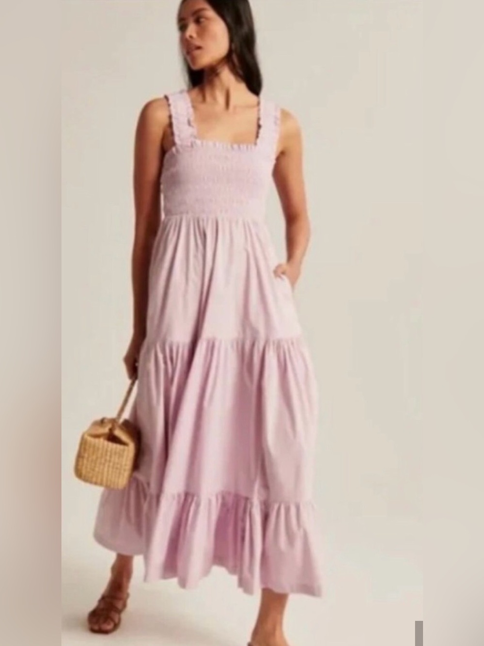 Abercrombie & Fitch Lavender Smocked Bodice Easy Maxi Dress XSP
